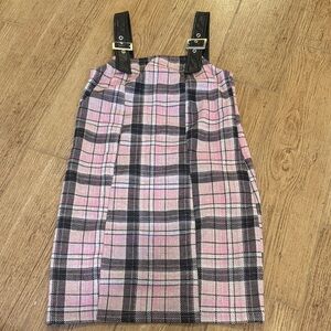 Girls Pink Plaid Pinafore Dress with Black Straps